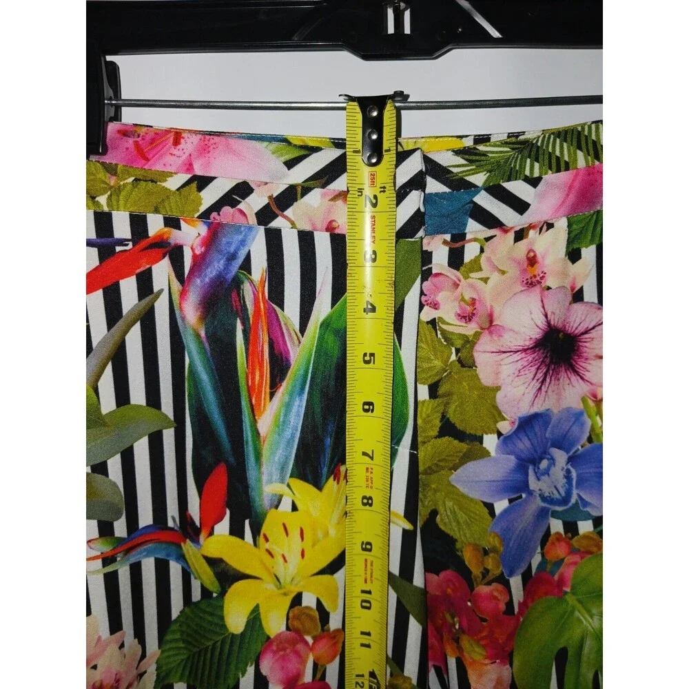 Studio F Pant Women's 6 Black White Stripe Floral High Waisted Palazzo‎ Wide Leg - Picture 8 of 10